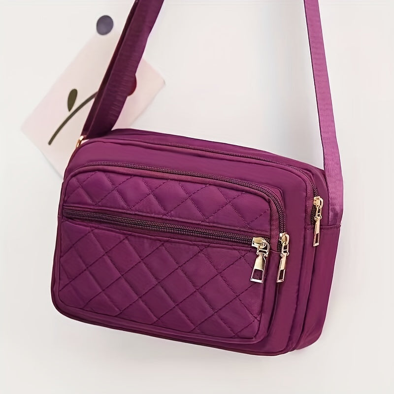 Stylish Argyle Quilt Crossbody Bag with Secure Compartments