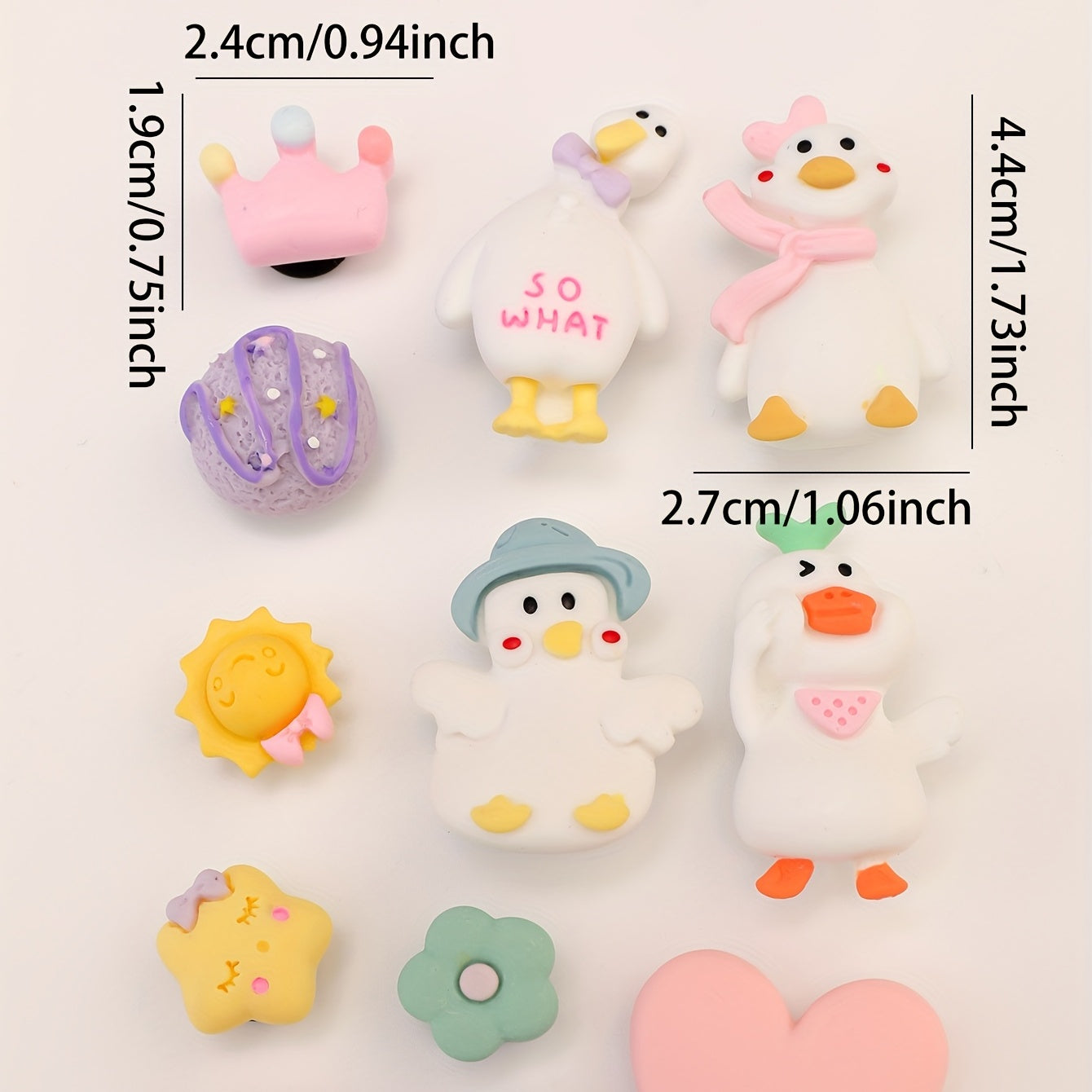 Resin Duck Crown Flower Shoe Charms Pack