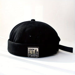 Denim Patch Docker Cap Vintage Hip Hop Rolled Brim Hats Beanie