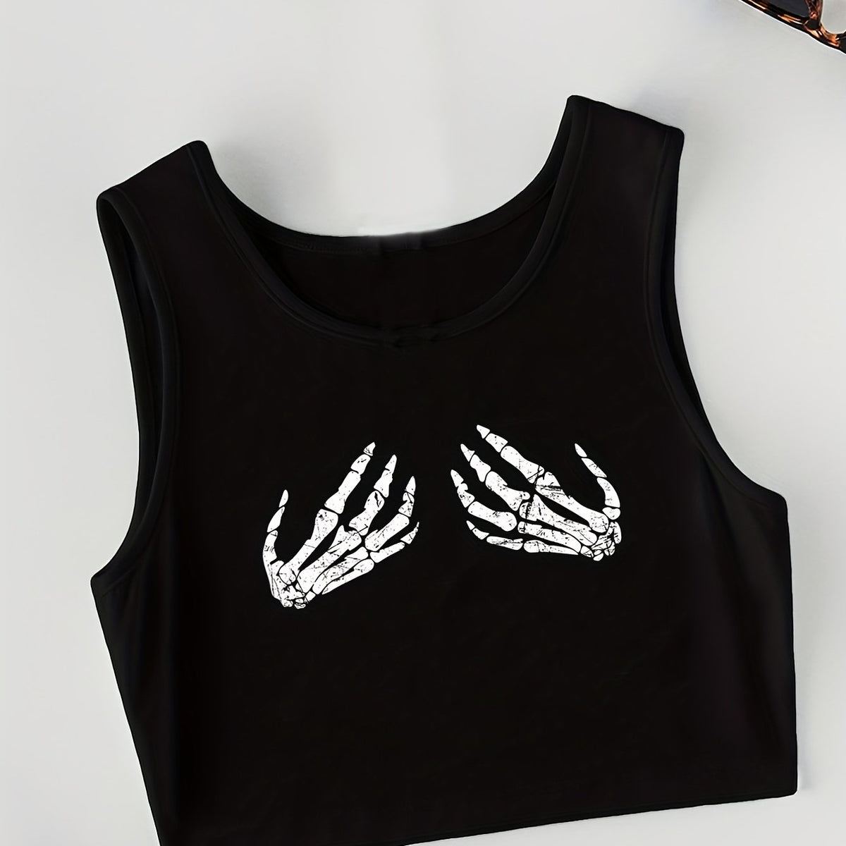 Skull Hands Print Tank Top Sexy Crew Neck Summer Sleeveless Top