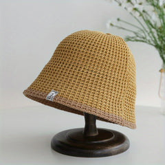 Knitted Bucket Hat Foldable Crochet Cloche Hat Casual Thin Sunscreen Basin Hats