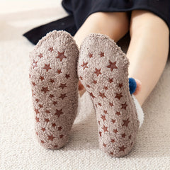 Pompom Decor Plush Socks Soft & Cozy Low Cut Ankle Socks