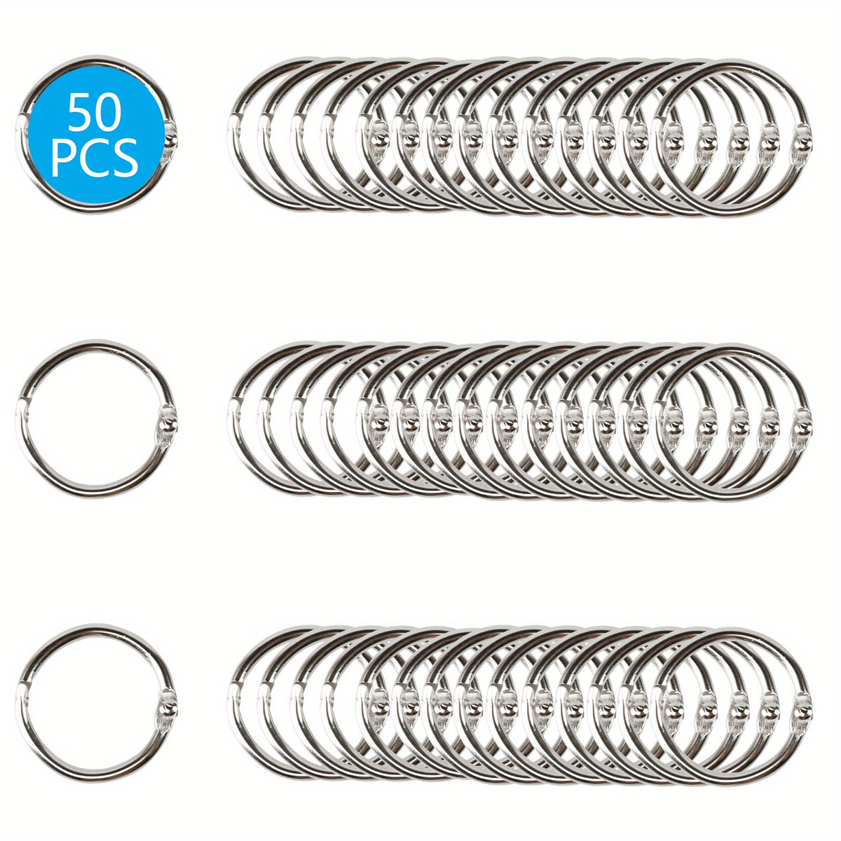 50 Packs 2.54 cm Nickel Plated Steel Binder Rings for School, Home