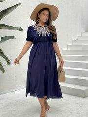 Floral Print Bubble Sleeve Midi Dress