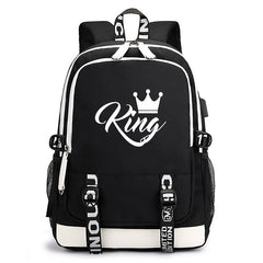 King & Queen Street Print Backpack USB Rechargeable
