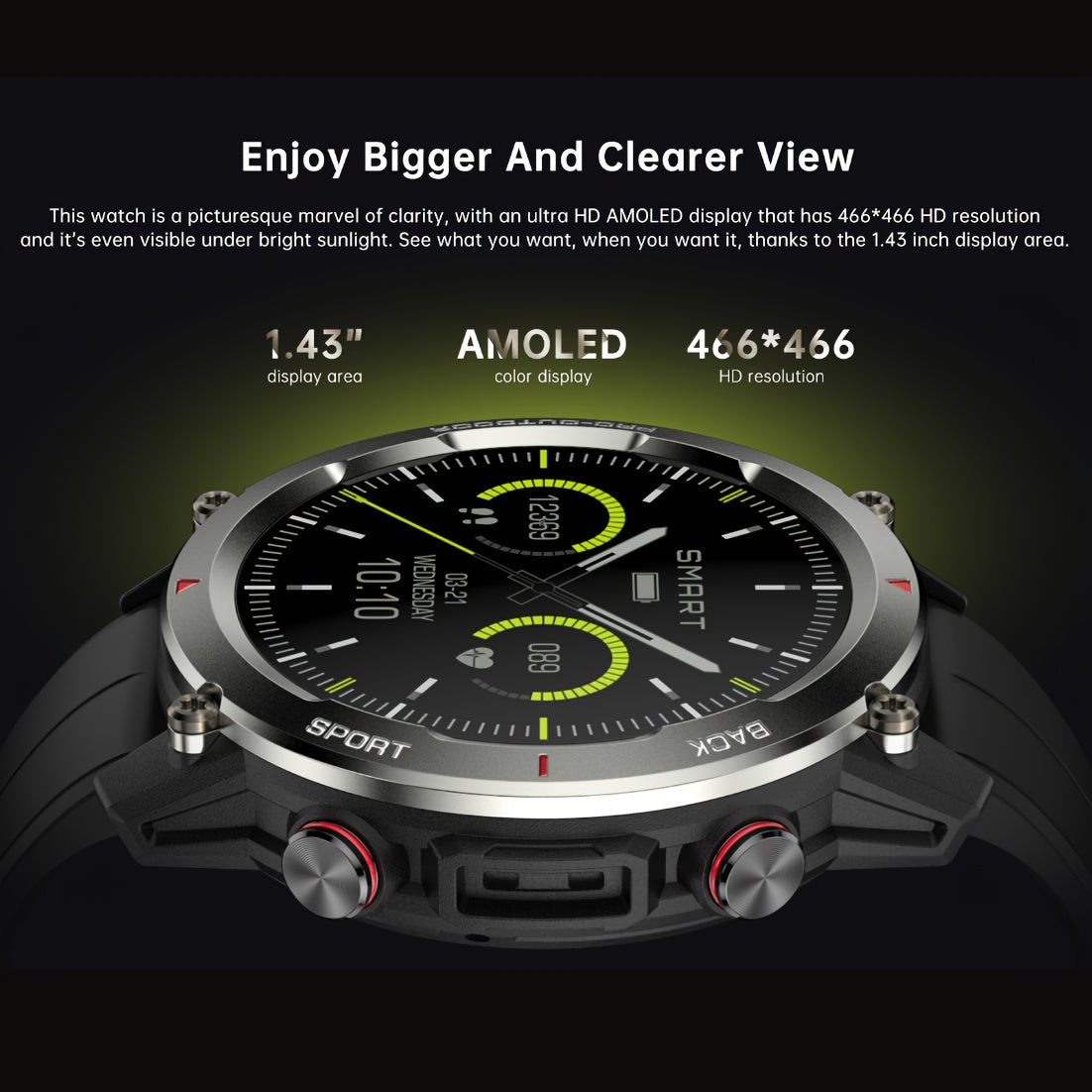 Round Smart Watch Silicone Band Full Touch Screen Wireless Calling Waterproof