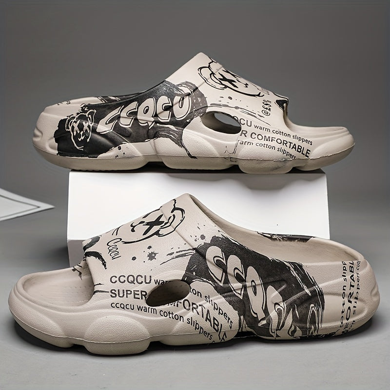 Men's Cartoon Print Non Slip Platform Slides Comfortable Cloud Slides