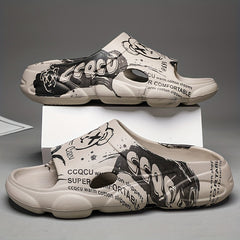 Men's Cartoon Print Non Slip Platform Slides Comfortable Cloud Slides