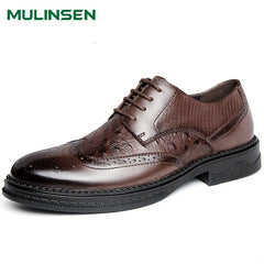 Men's Leather Brogue Oxford Shoes Lace up Formal Dress Shoes