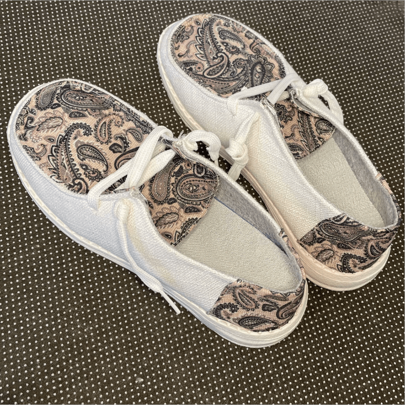 Paisley Print Canvas Lace-Up Loafers Low Top Sneakers