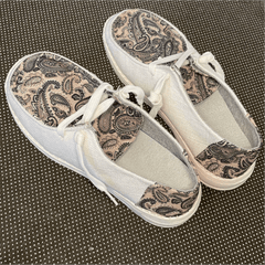 Paisley Print Canvas Lace-Up Loafers Low Top Sneakers