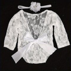 Newborn Lace Backless Bow Crawl Suit Baby Photography Set