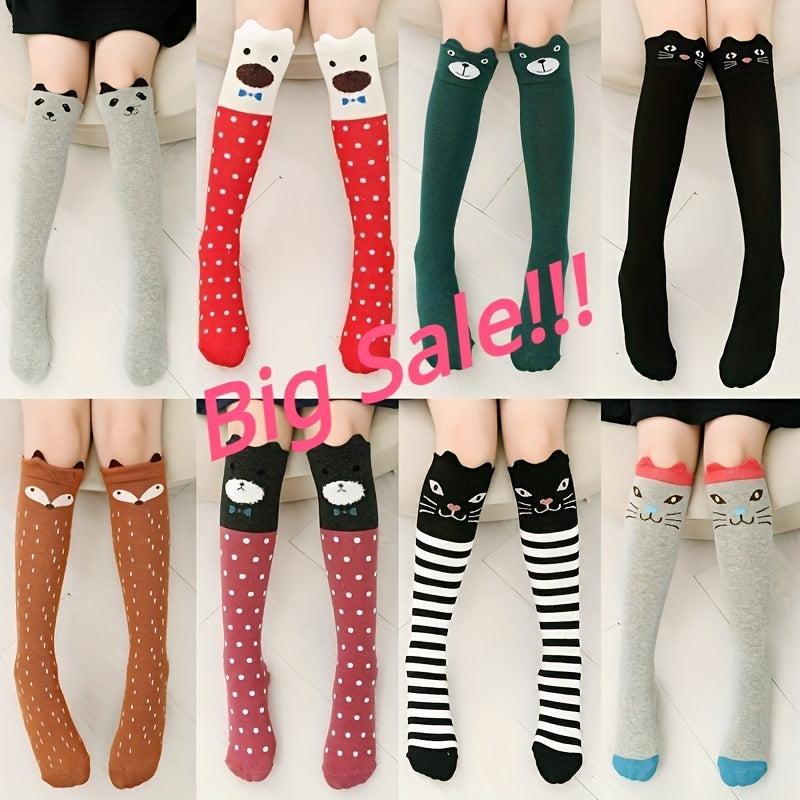 Cartoon Cat Print Knee High Stockings