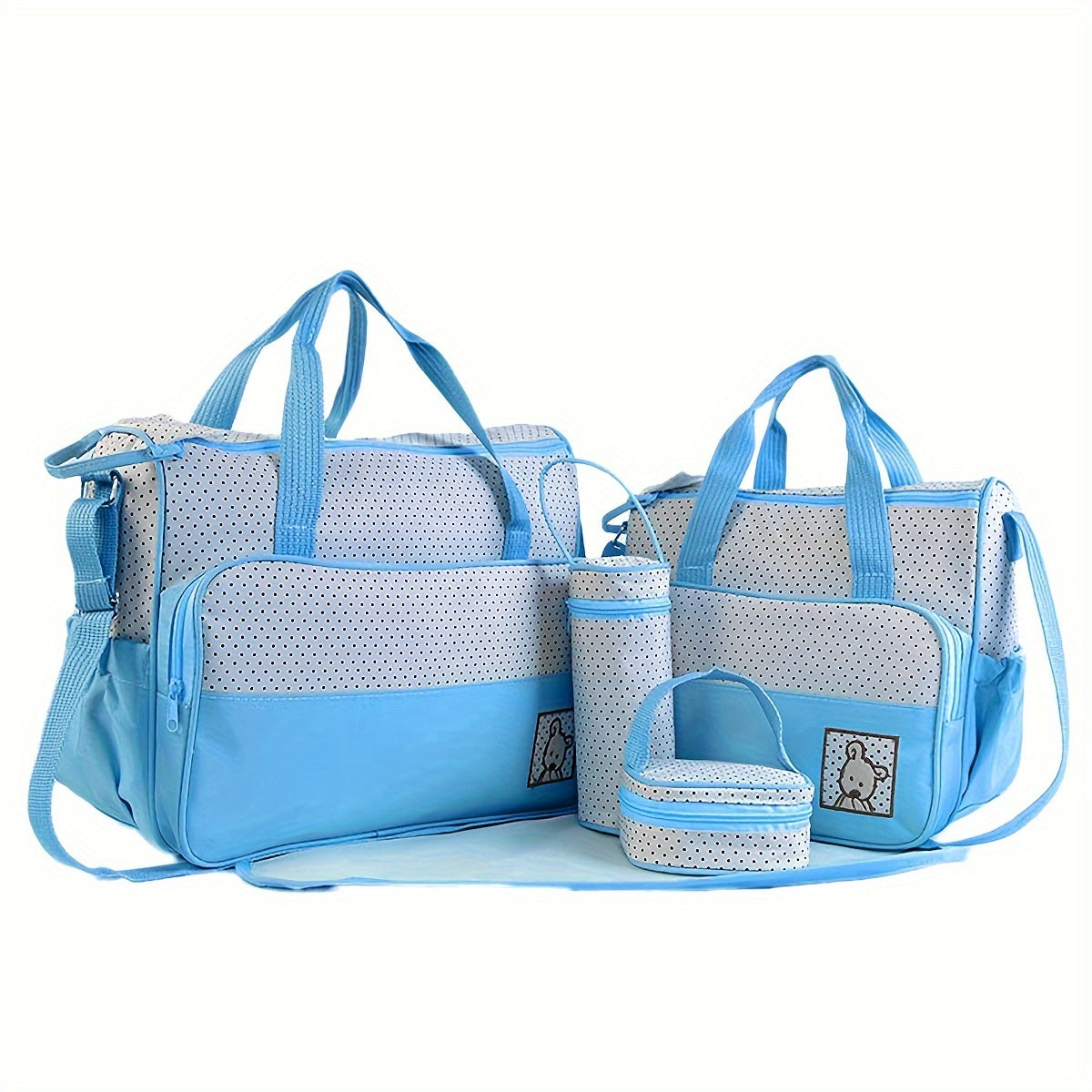 5pcs Polka Dot Mommy Bag Set Stylish & Spacious Crossbody Diaper Bag