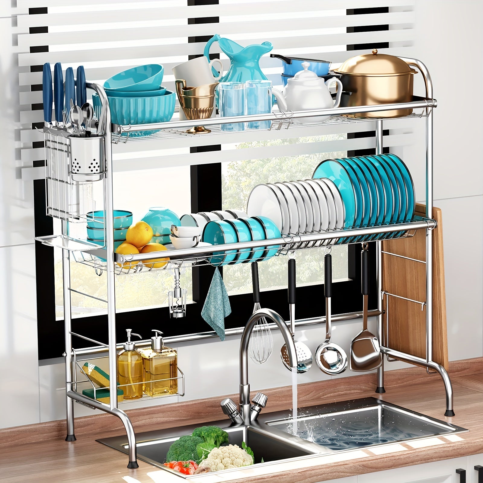 Stainless Steel Large Dish Rack with Utensil Holder