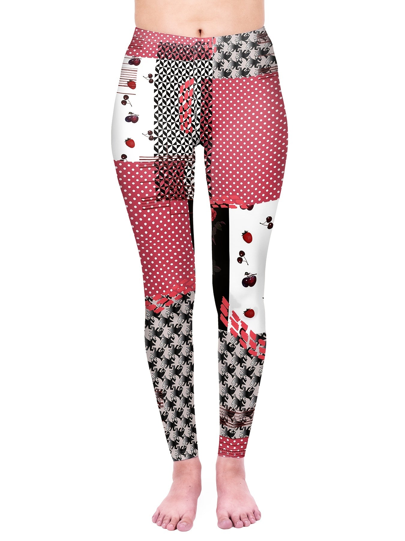 Cherry Print High Waist Leggings Bohemian Skinny Leggings
