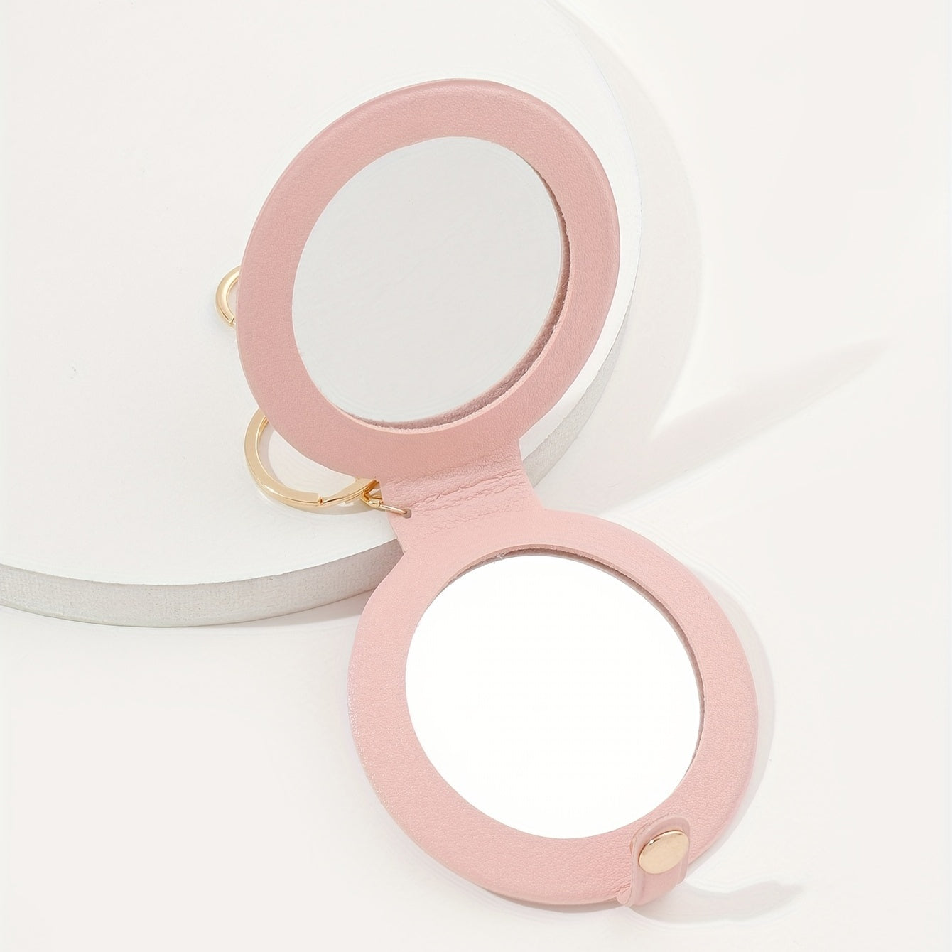 Makeup Mirror Keychain Round Leather Key Chain Pendant Bag Purse Accessories
