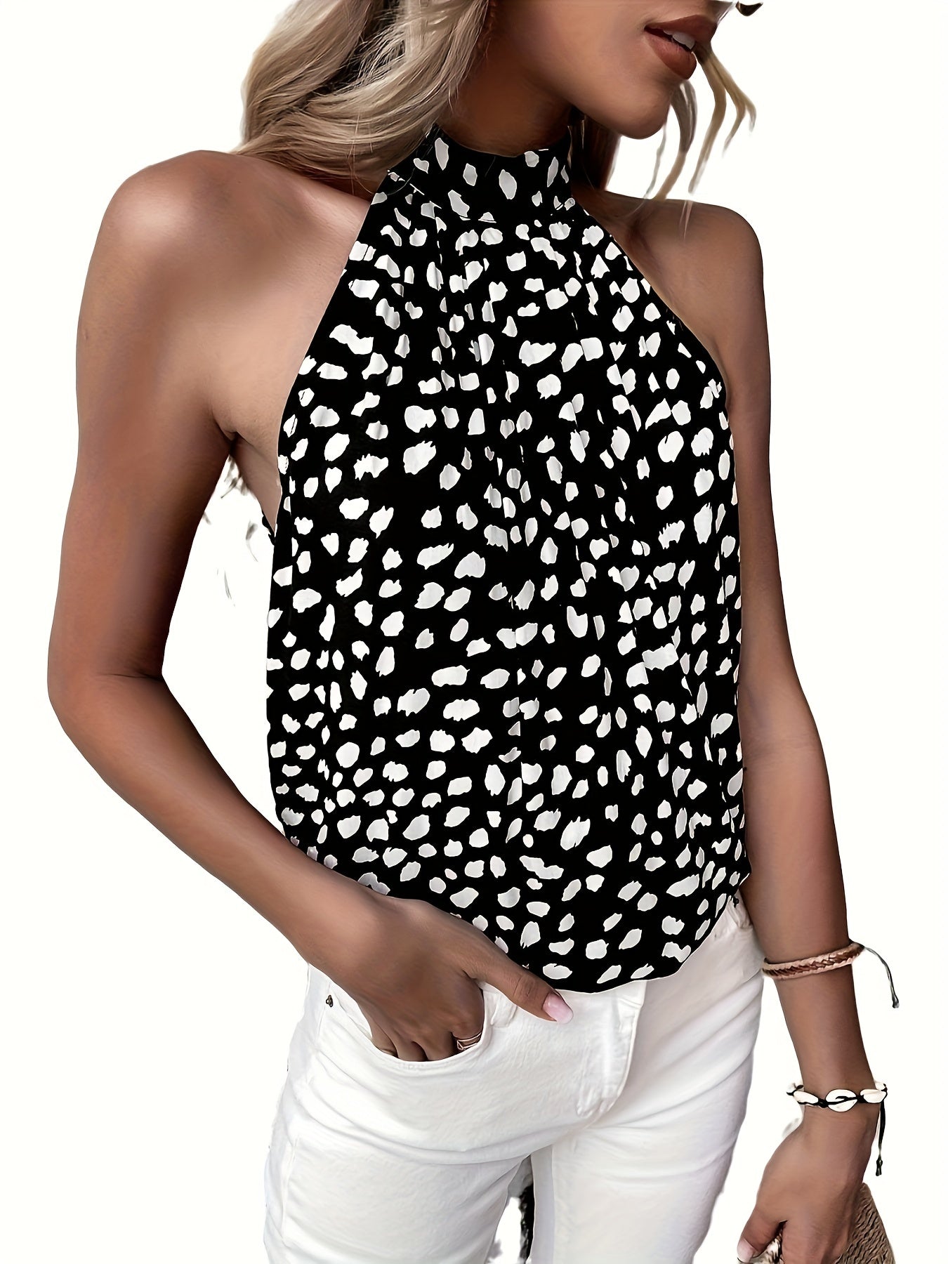 Polka Dots Halter Neck Tank Top for Summer