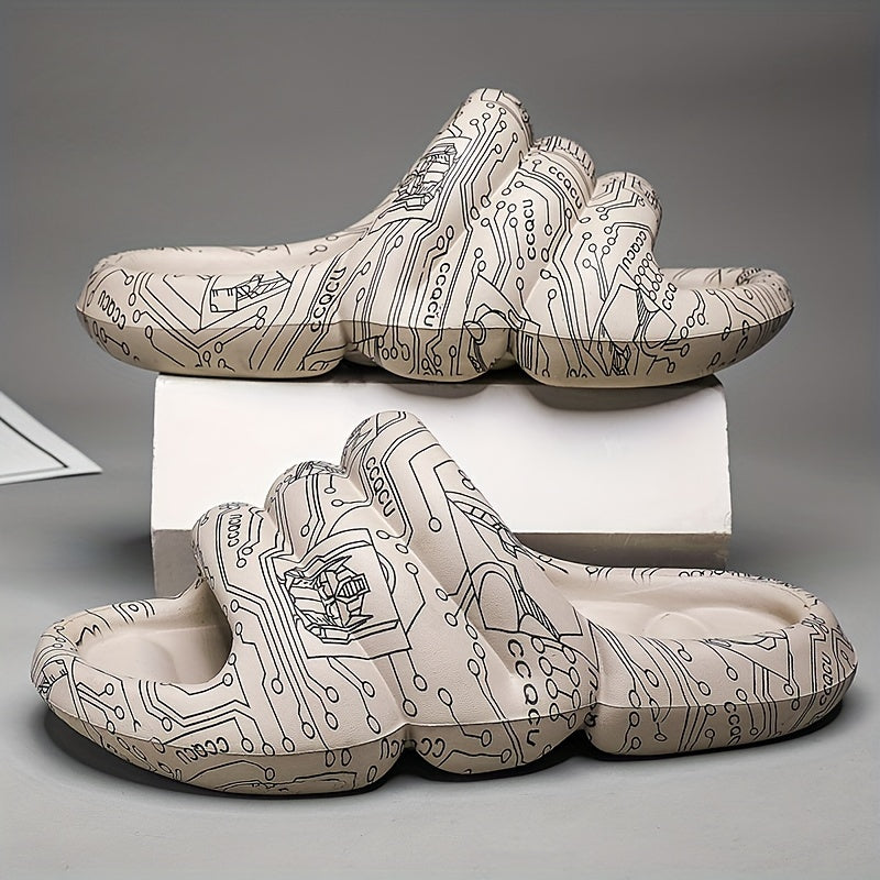 Men's Graffiti Print Non Slip Platform Slides Comfortable Cloud Slides