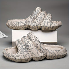 Men's Graffiti Print Non Slip Platform Slides Comfortable Cloud Slides