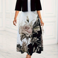  Solid Crop Cardigan & Floral Print V Neck Tank Dress Set