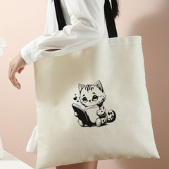 Cartoon Print Tote Bag Canvas Shoulder Handbag