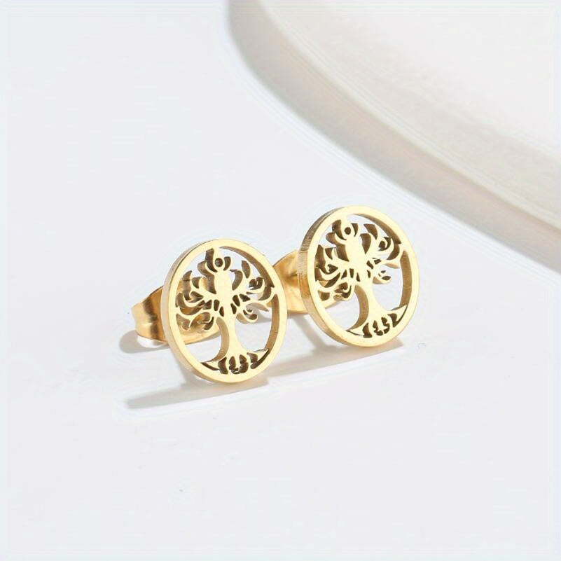 Men's Stainless Steel Ancient Silvery Tree Earrings