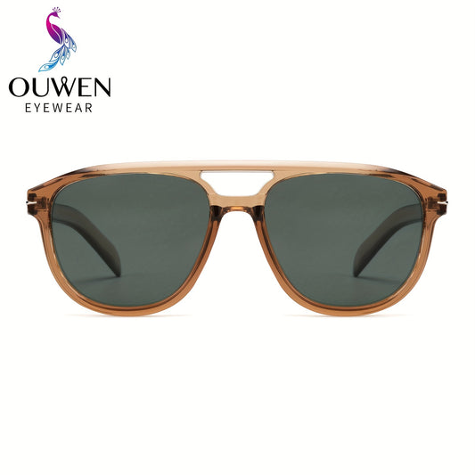 OUWEN Polarized Aviator Sunglasses Men Vintage Oversized Shades Crystal Brown