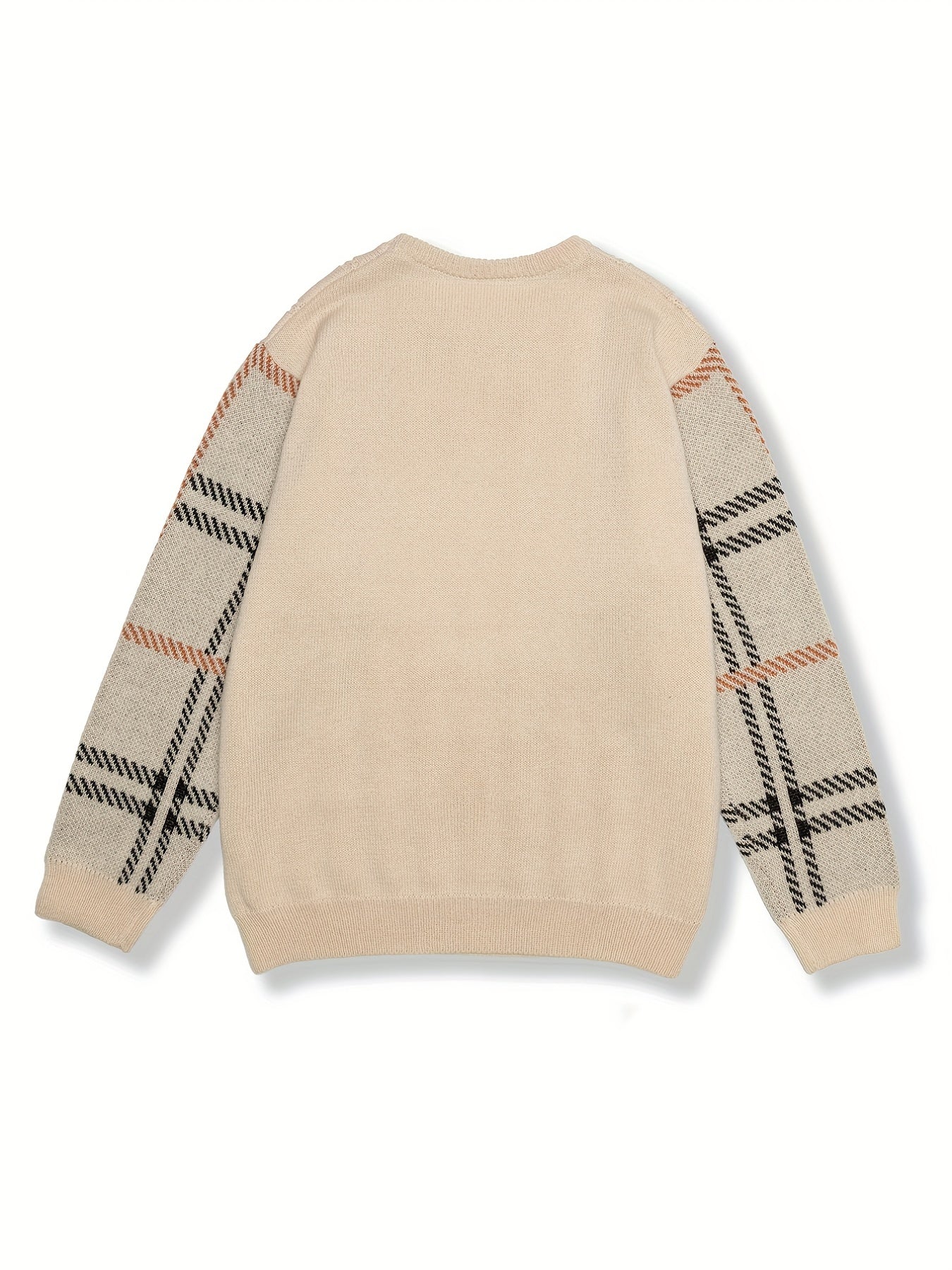 Vintage Check Sweater Men's Warm Crew Neck Pullover for Fall Winter