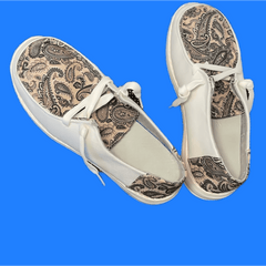 Paisley Print Canvas Lace-Up Loafers Low Top Sneakers