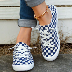 Checkerboard Pattern Lace Up Walking Shoes for Women