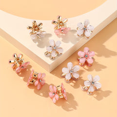 10pcs Pink Flower Rhinestone Hair Claw Ladies Clip Alloy Accessories