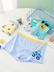 4pcs Boy's Boxer Briefs Cartoon Print Elastic Waist Shorts
