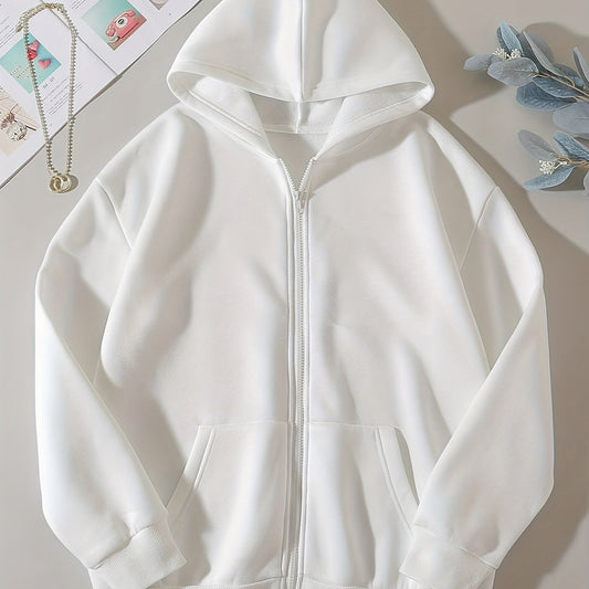 Solid Zip Up Hoodie Casual Long Sleeve Hoodies Sweatshirt With Pockets
