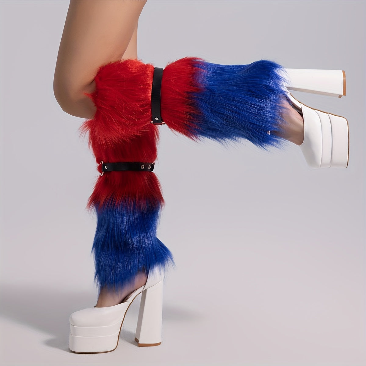 Colorblock Fuzzy Leg Warmers All match Knee High Socks Women's