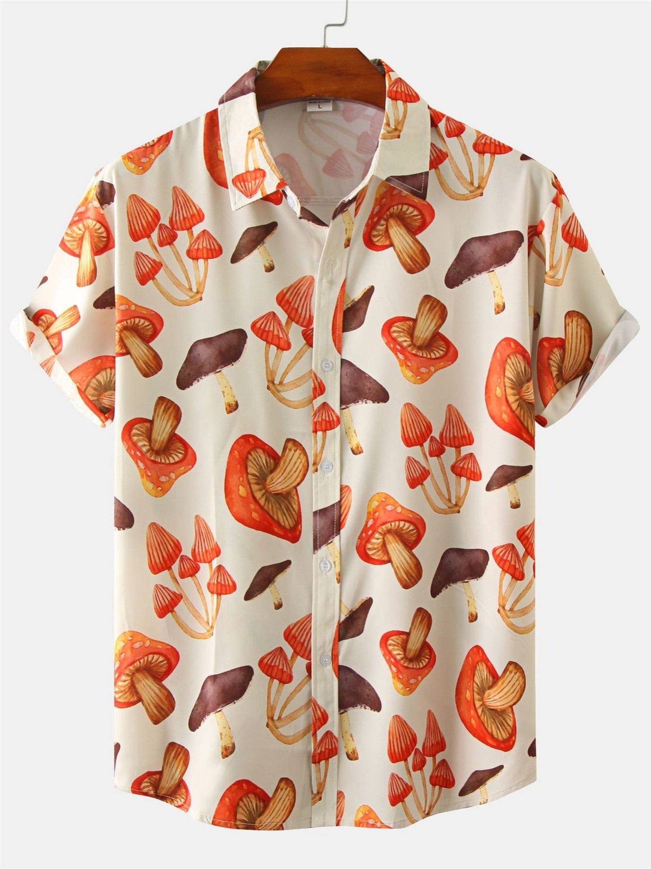 Men's Casual Mushroom Block Leaf Flower Pattern Print Short Sleeve Shirt