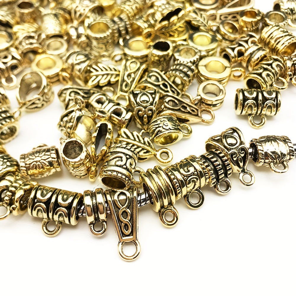 120pcs Antique Silver/Gold Clasps Connector Bail Tube Beads for DIY Jewelry
