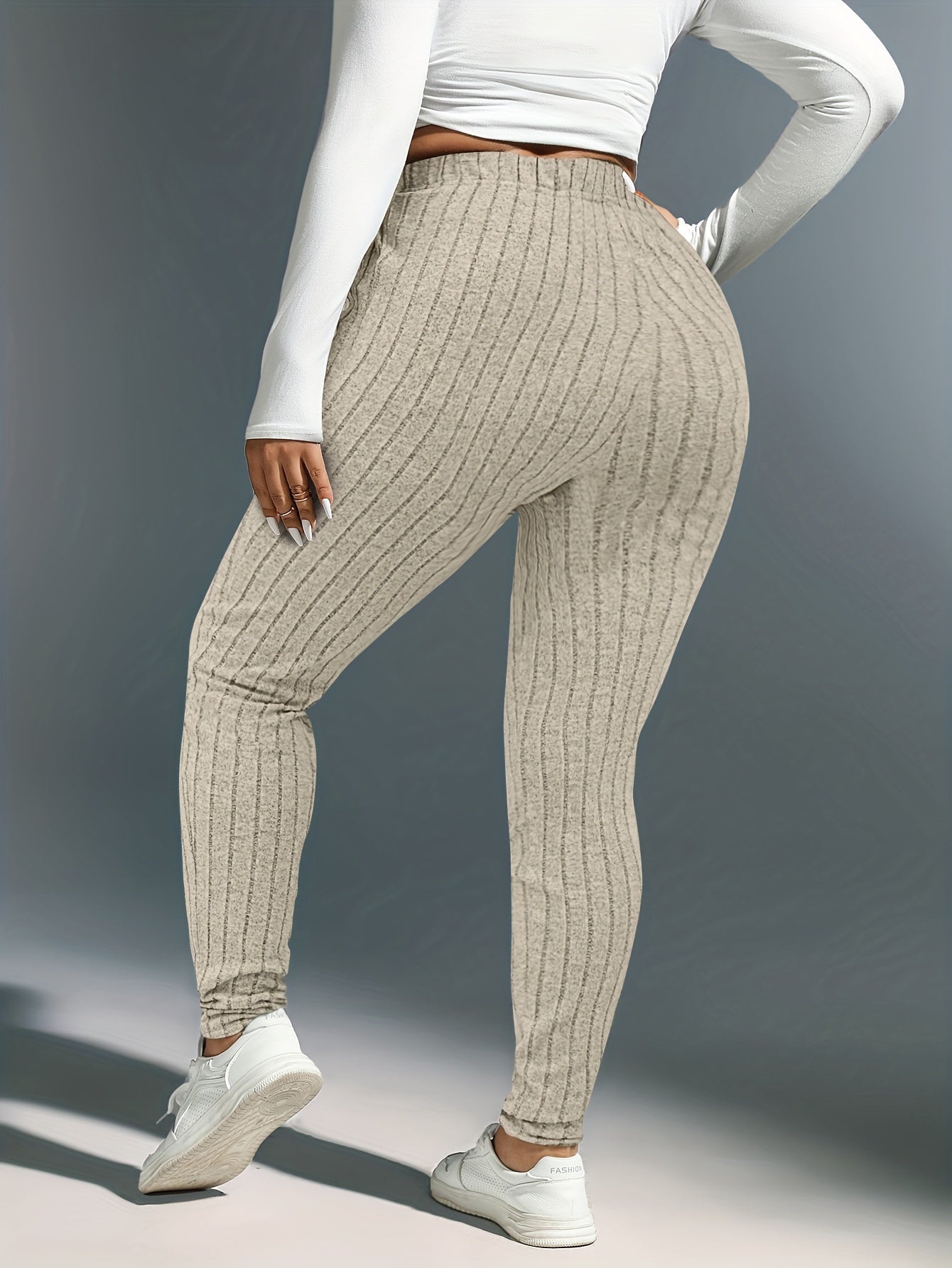  Ribbed High Rise Skinny Trousers