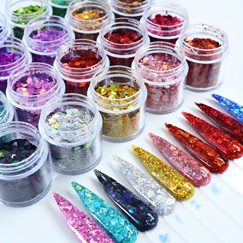 Flash Laser Hexagonal Chunky Mixed Sequins Nail Polish Glitter Powder