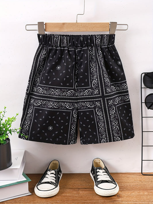 Men's Paisley Print Elastic Waist Workout Shorts