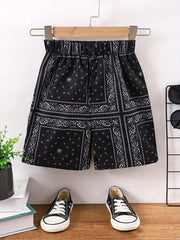 Men's Paisley Print Elastic Waist Workout Shorts
