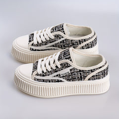 Women's Platform Canvas Shoes Casual Lace Up Outdoor Sneakers