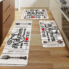 1pc Flannel Kitchen Floor Mat Soft Rug Rustic Wooden Waterproof Kitchen Mat
