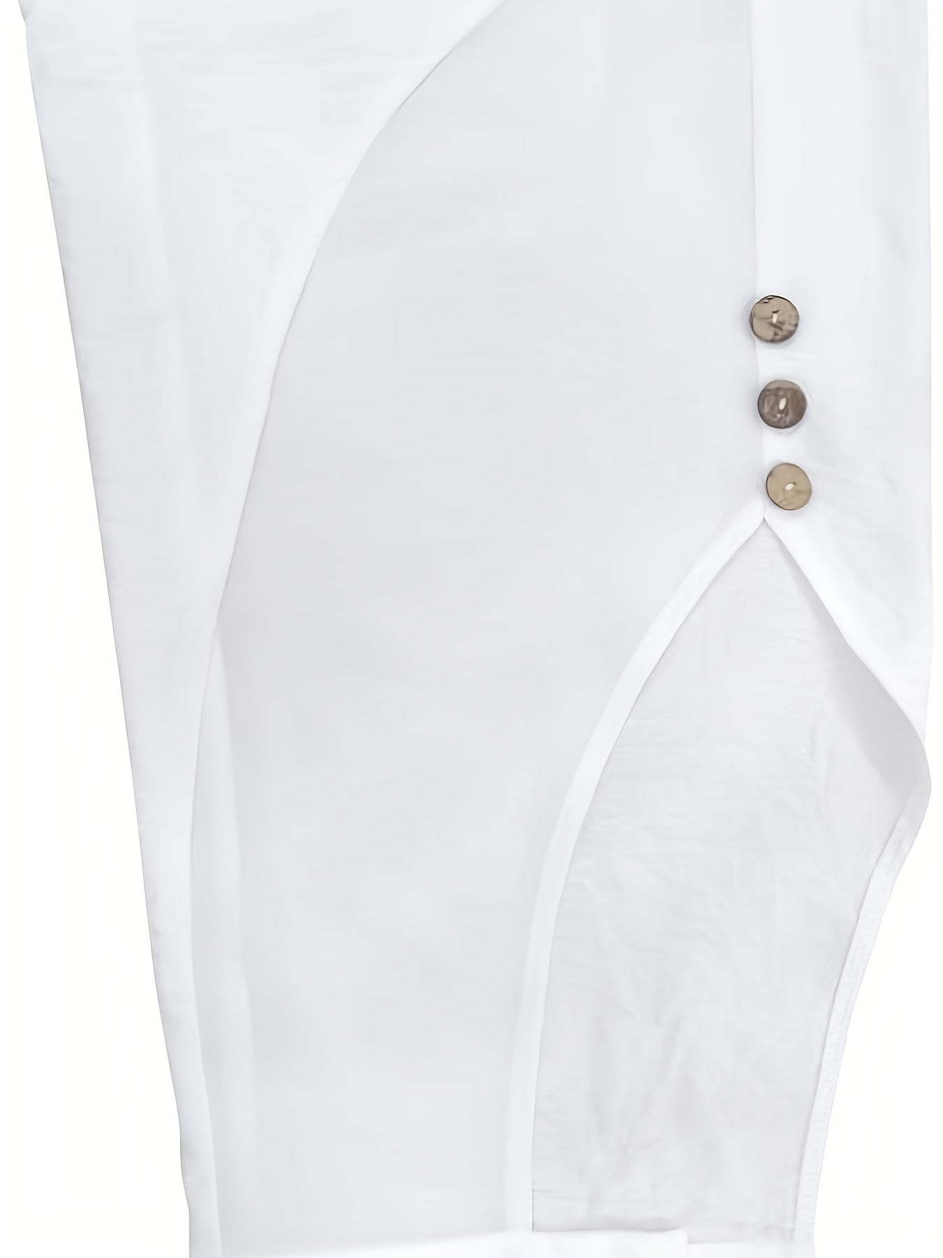  Casual Pants Women's Plus Solid Side Cut Out Button Decor