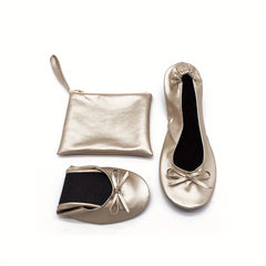 Women's Rollable Ballet Flats Soft Sole Wedding Shoes + Bag