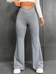  Solid High Rise Flare Leg Pants