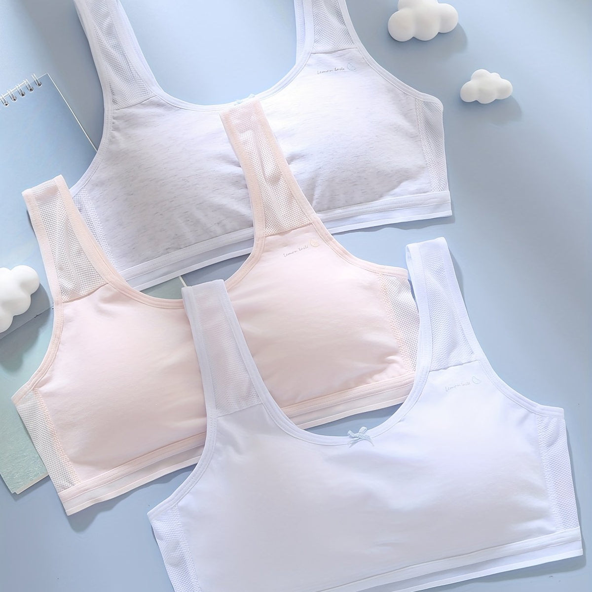 3pcs Mesh Wireless Soft Bras Women's Lingerie