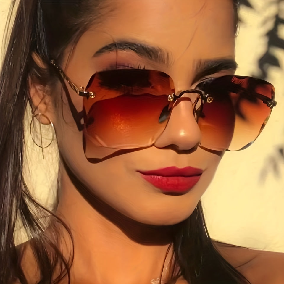 Square Rimless Sunglasses UV400 Sun Shades for Summer Beach Travel