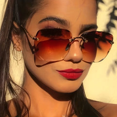 Square Rimless Sunglasses UV400 Sun Shades for Summer Beach Travel