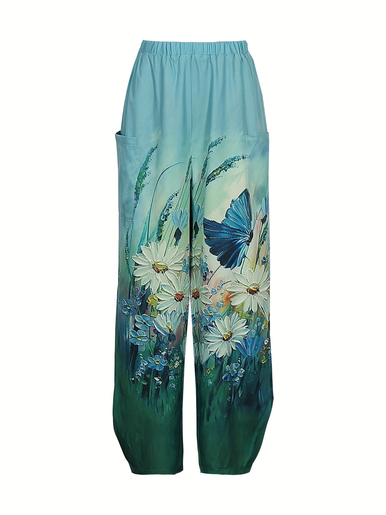 Women's Plus Floral Painting Print High Rise Pants
